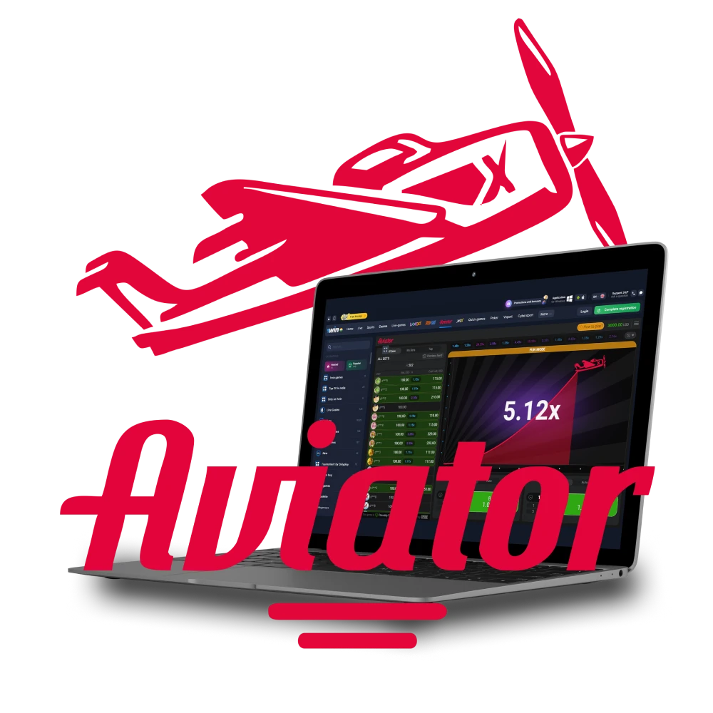 Logo and interface of Aviator by Spribe, a crash-style multiplayer game, shown on a laptop screen with a red airplane icon above.